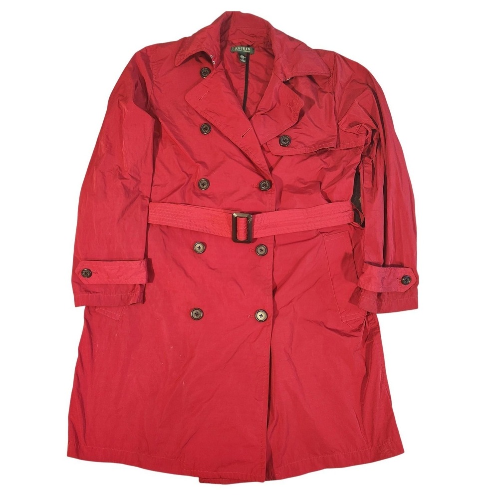 Vintage Lauren Ralph Lauren Red Double Breasted Duster Coat belted Womens XL